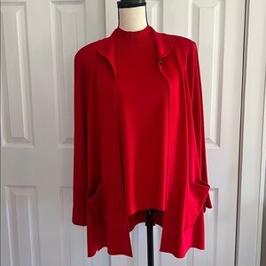 Misook Vibrant Red Knit Cardigan Set